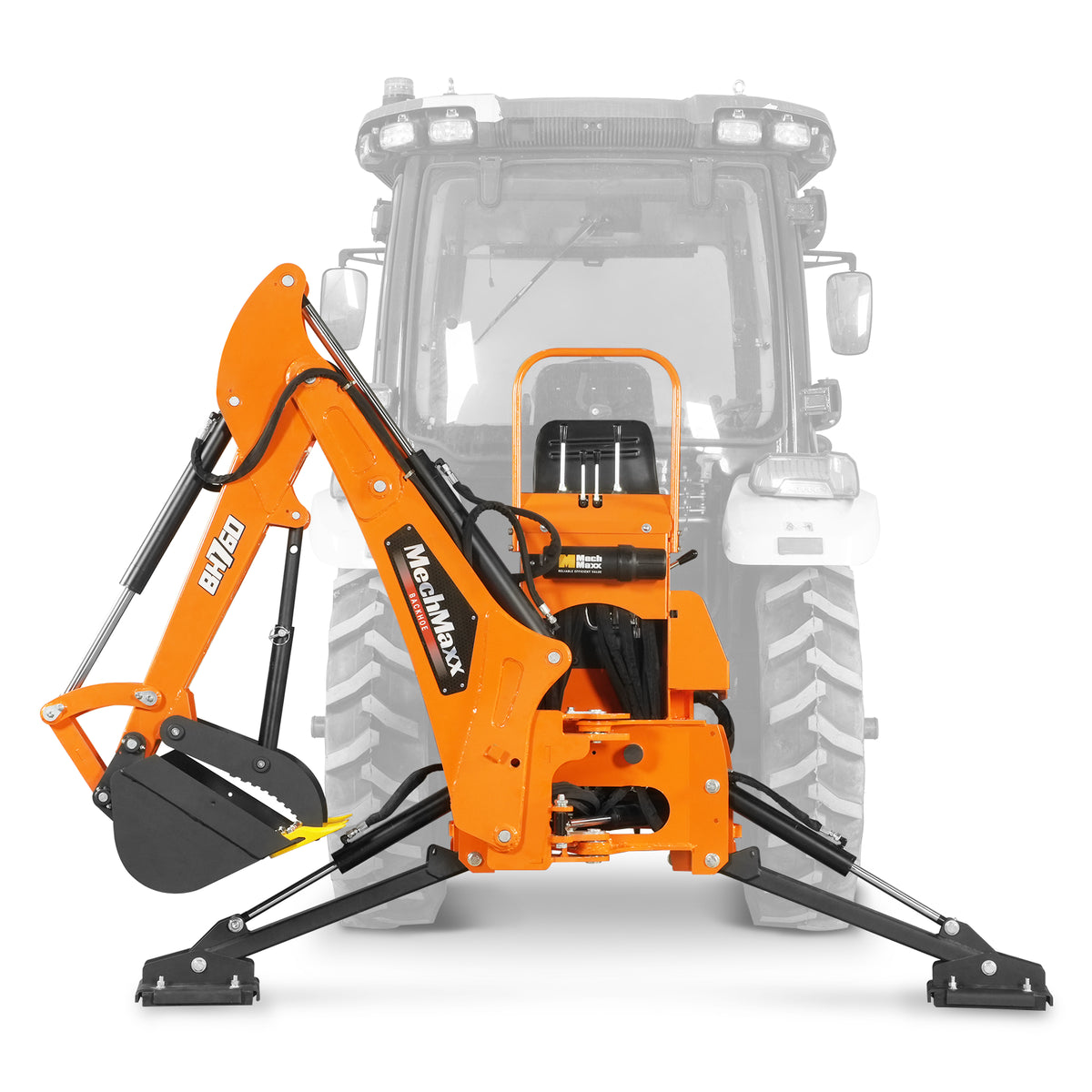 8' Tractor Backhoe Attachment with Mechanical Thumb, 15" Bucket, ISO/SAE Switchable Controls, Self-Contained Hydraulic System, 3 Point Hitch Cat.1 & 2, 20–100 HP, BH760M