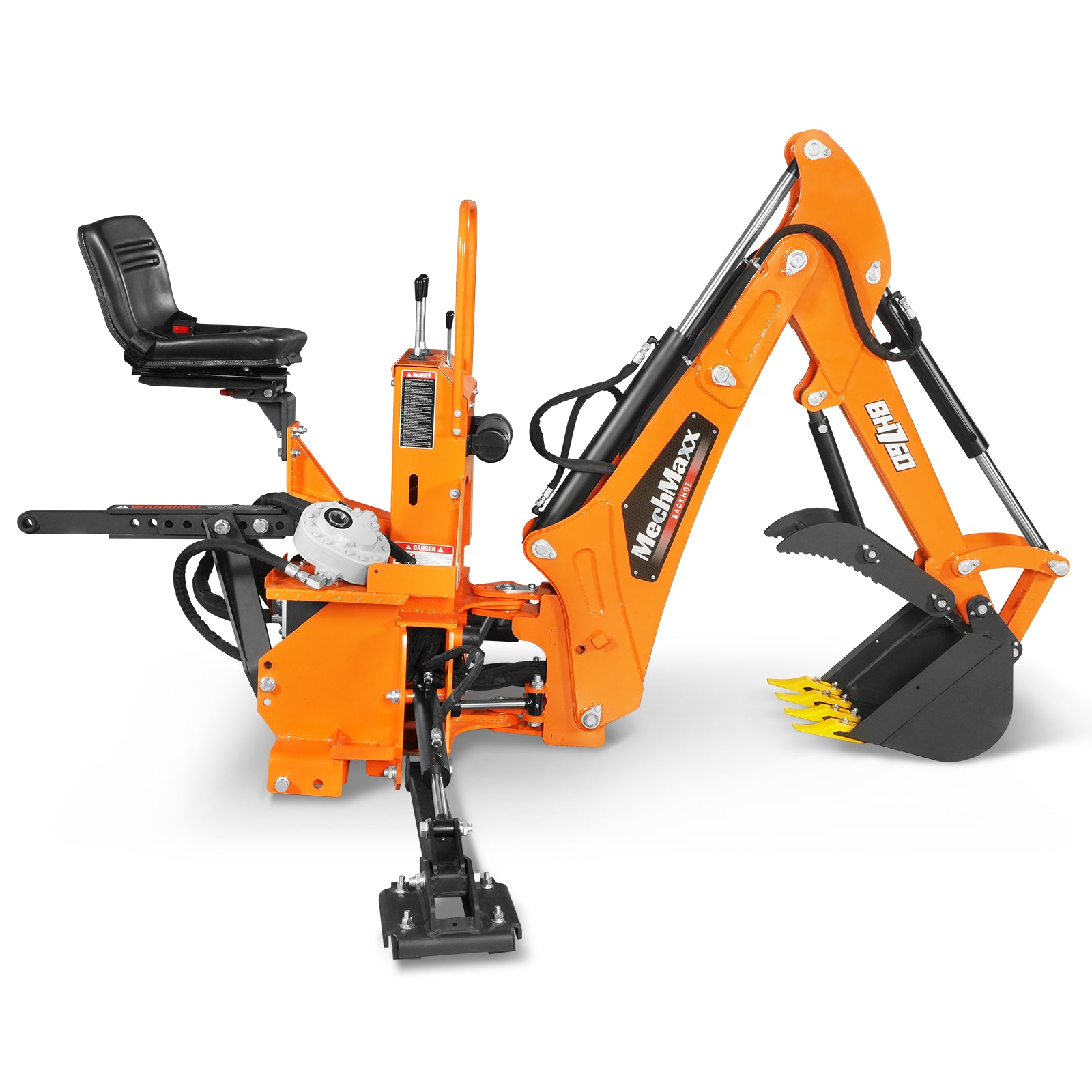 8' Tractor Backhoe Attachment with Mechanical Thumb,  15" Bucket,  ISO/SAE Switchable Controls,  Self-Contained Hydraulic System,  3 Point Hitch Cat.1 & 2,  20-100 HP,  BH760M