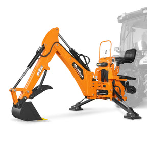 9' Tractor Backhoe Attachment with Mechanical Thumb, 15" Bucket, ISO/SAE Switchable Controls, Self-Contained Hydraulic System, 3 Point Hitch Cat.1 & 2, 25–100 HP, BH860M