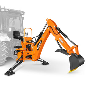 9' Tractor Backhoe Attachment with Mechanical Thumb,  15" Bucket,  ISO/SAE Switchable Controls,  Self-Contained Hydraulic System,  3 Point Hitch Cat.1 & 2,  25-100 HP,  BH860M