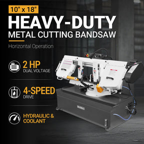 MechMaxx Metal Cutting Band Saw 10 Inch Horizontal Bandsaw 2HP 220V 60Hz 1PH 0‑45° Mitering Hydraulic Down Feed Built‑in Coolant System for Steel Aluminum Alloy Metal Fabrication BS-1018R