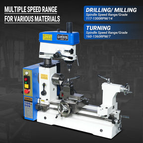 1 HP 16''x16'' Multi-Function Metal Lathe Milling Machine Head for Metalworking Combo Lathe, Drilling, and Milling Operations with Powerful Motor, Perfect for DIY, Workshops, and Professional Combination Metalworking Projects without Stand