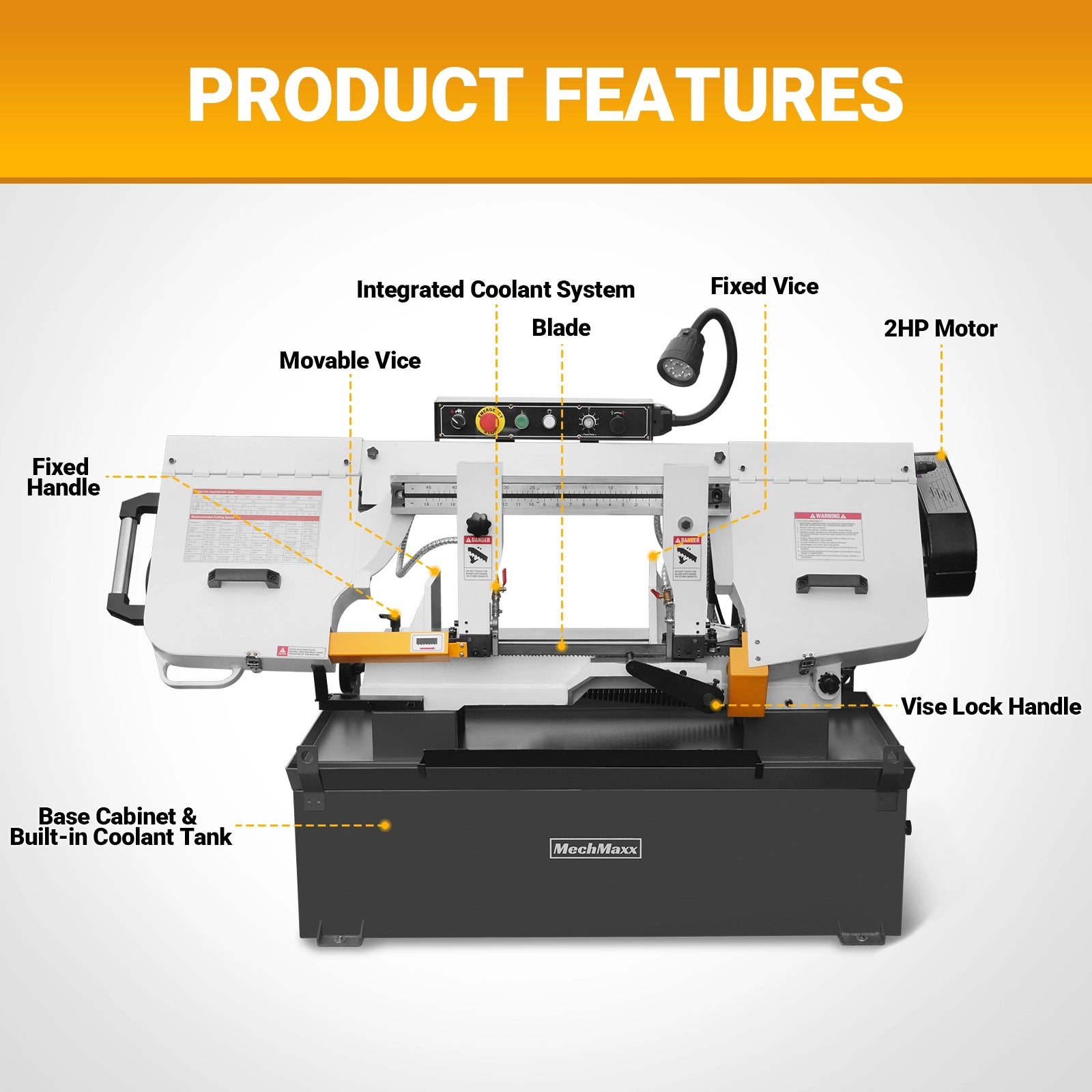 Metal Cutting Band Saw, 10" Round / 18"x5" Rectangular Capacity, 2HP 1.5kW Motor, 4-Speed (35-114 MPM), Horizontal Bandsaw with 0-45° Swivel, Hydraulic Downfeed, 230V 1PH 60Hz, Industrial Grade for Steel, Aluminum & Alloys BS-1018B