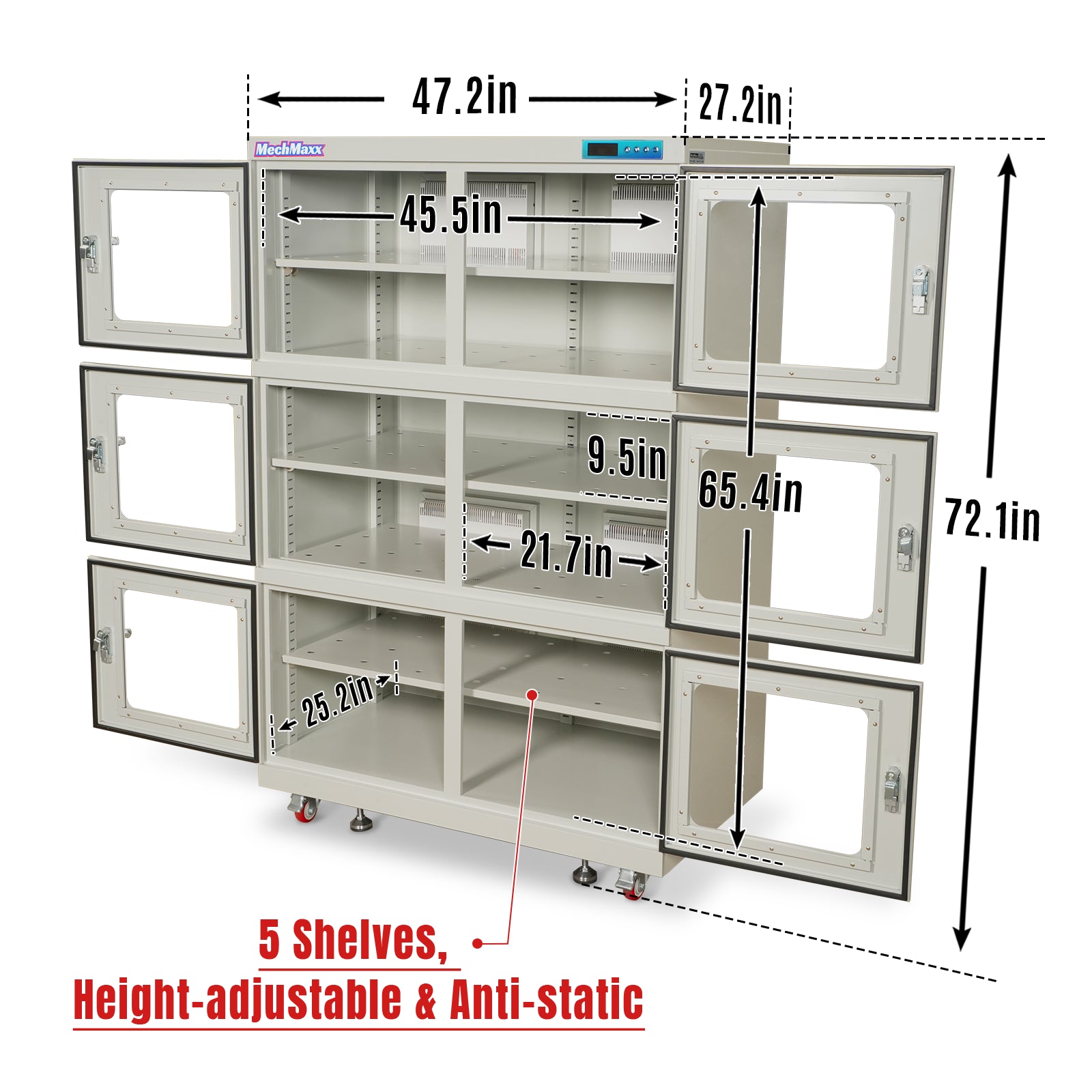 20-60% RH Electronic Dry Cabinet 1430L ESD Desiccator Cabinet Low Humidity Storage, White, EDC1430AW-6