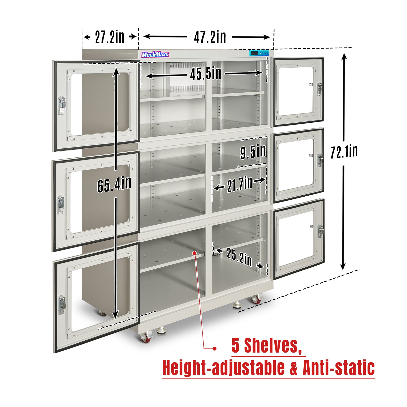 1-10% RH Electronic Dry Cabinet 1430L ESD Desiccator Cabinet Ultra-Low Humidity Storage, White, EDC1430CW-6
