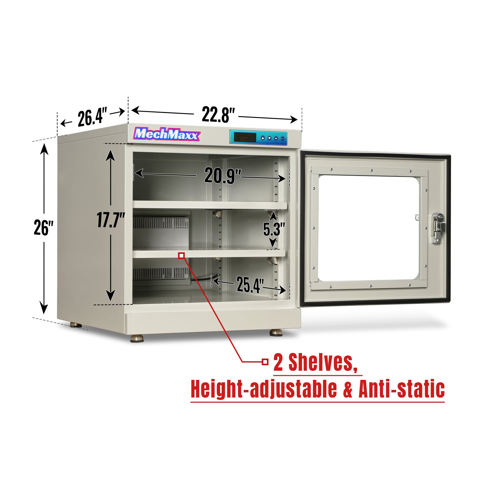 20-60% RH Electronic Dry Cabinet 210L ESD Desiccator Cabinet Low Humidity Storage, White, EDC210AW