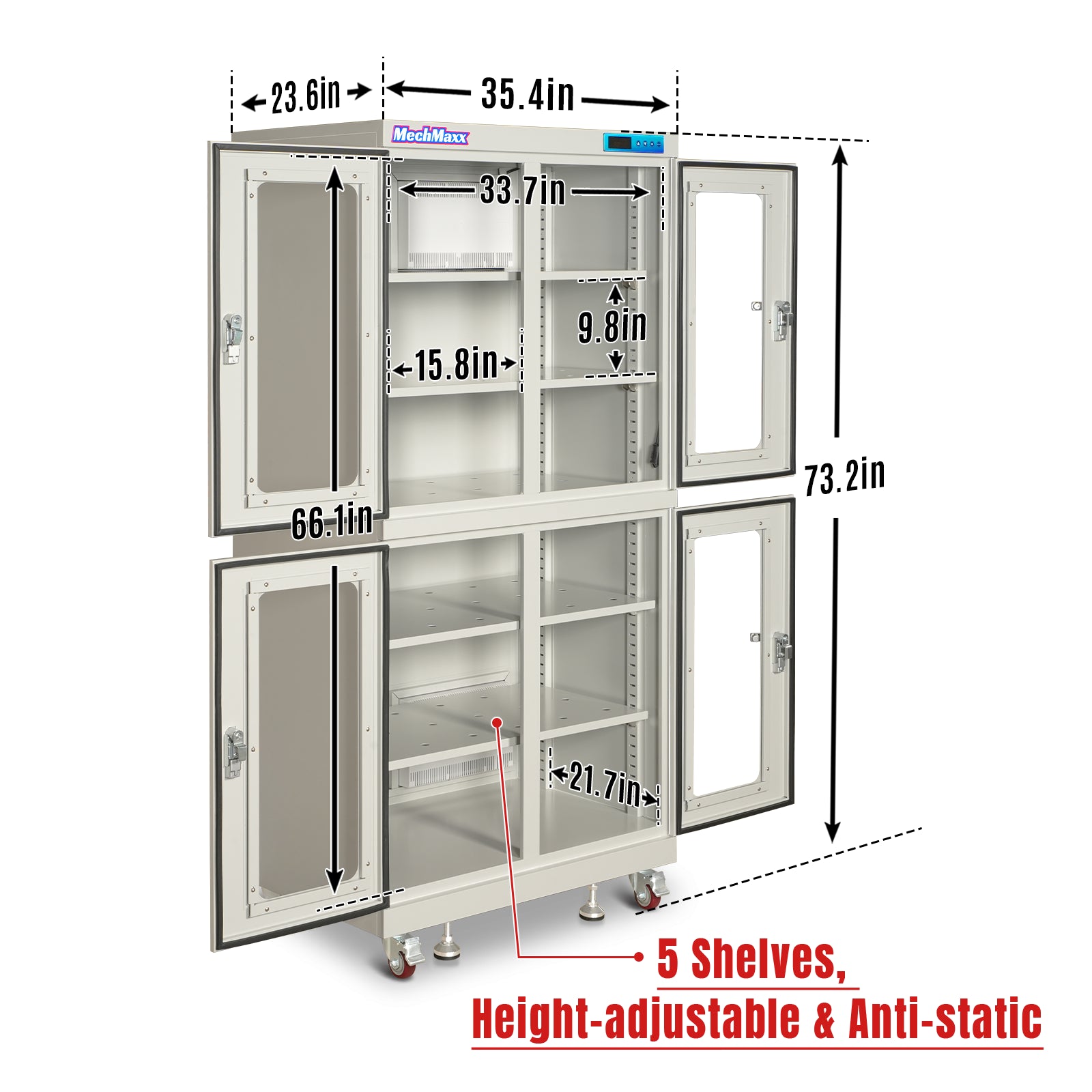 20-60% RH Electronic Dry Cabinet 880L ESD Desiccator Cabinet Low Humidity Storage, White, EDC880AW