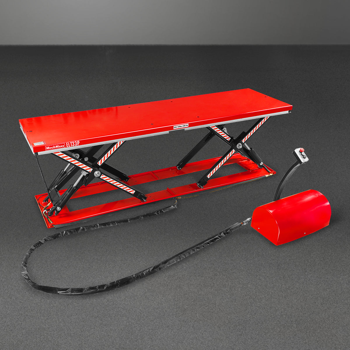 Stationary Electric Hydraulic Parallel Double Scissor Lift Table 3300lb Capacity, Platform Size, 108.3” x 31.5”, Height 33.9”