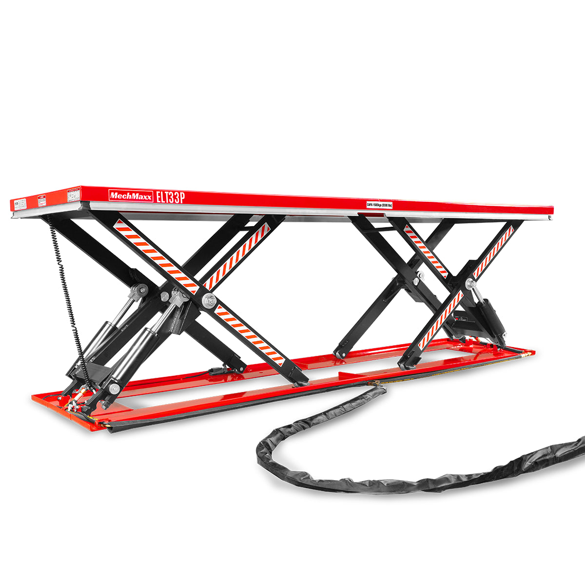 Stationary Electric Hydraulic Parallel Double Scissor Lift Table 3300lb Capacity, Platform Size, 108.3” x 31.5”, Height 33.9”