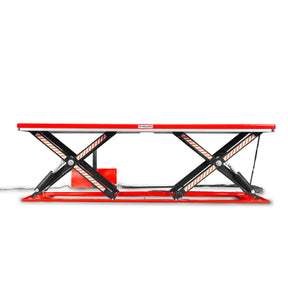 Stationary Electric Hydraulic Parallel Double Scissor Lift Table 3300lb Capacity, Platform Size, 108.3” x 31.5”, Height 33.9”