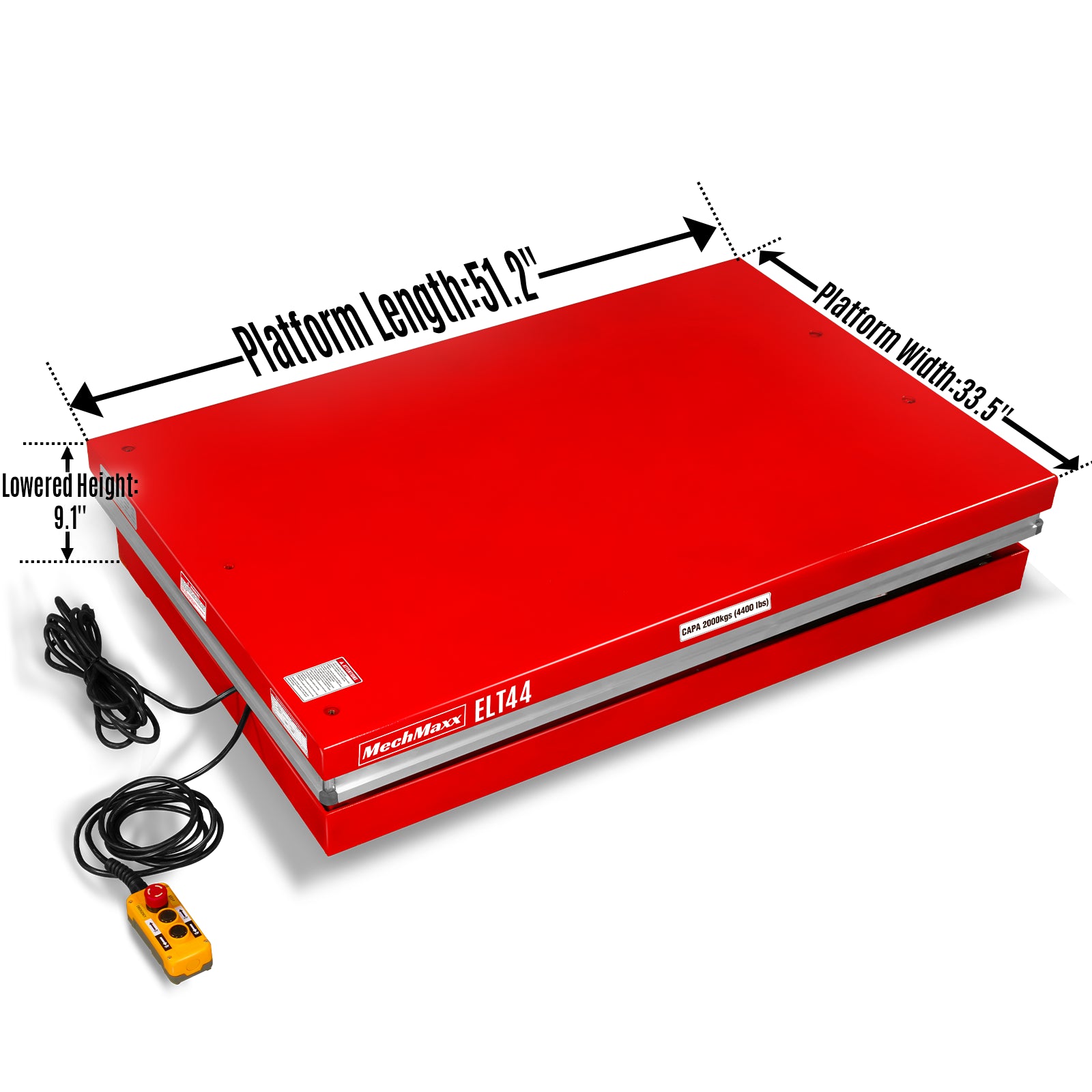 Stationary Powered Hydraulic Lift Table 4400lb Capacity,Platform Size51.2" x 33.5" ,Height41.3"