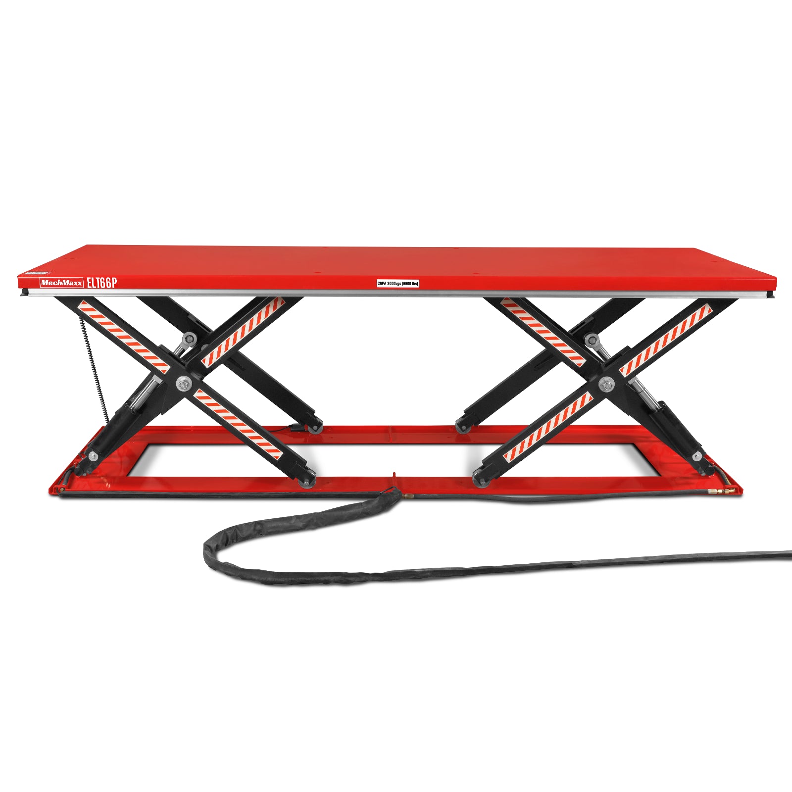 Stationary Electric Hydraulic Parallel Double Scissor Lift Table 6600lb Capacity, Platform Size, 112.9” x 39.4”, Height 34.3”