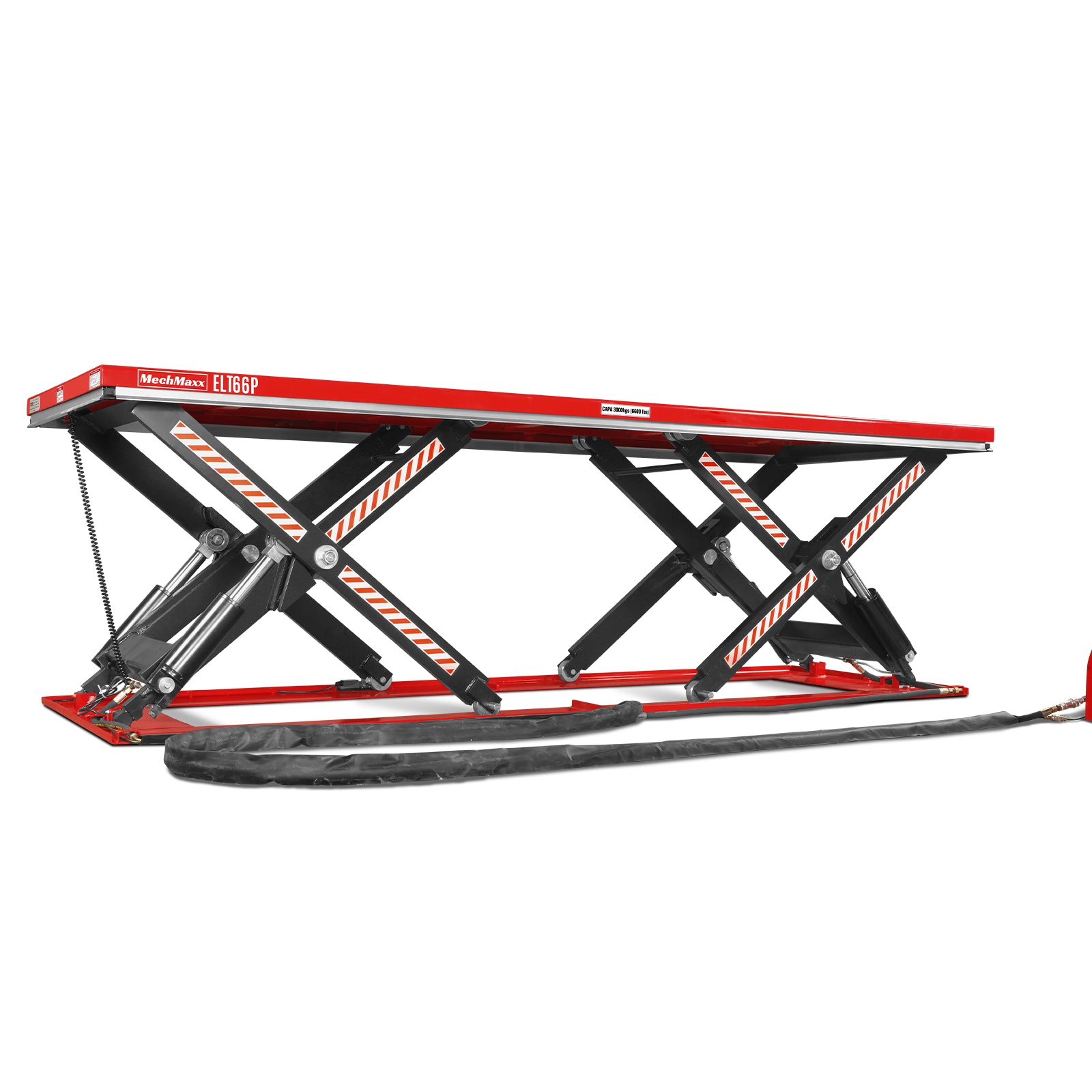 Stationary Electric Hydraulic Parallel Double Scissor Lift Table 6600lb Capacity, Platform Size, 112.9” x 39.4”, Height 34.3”