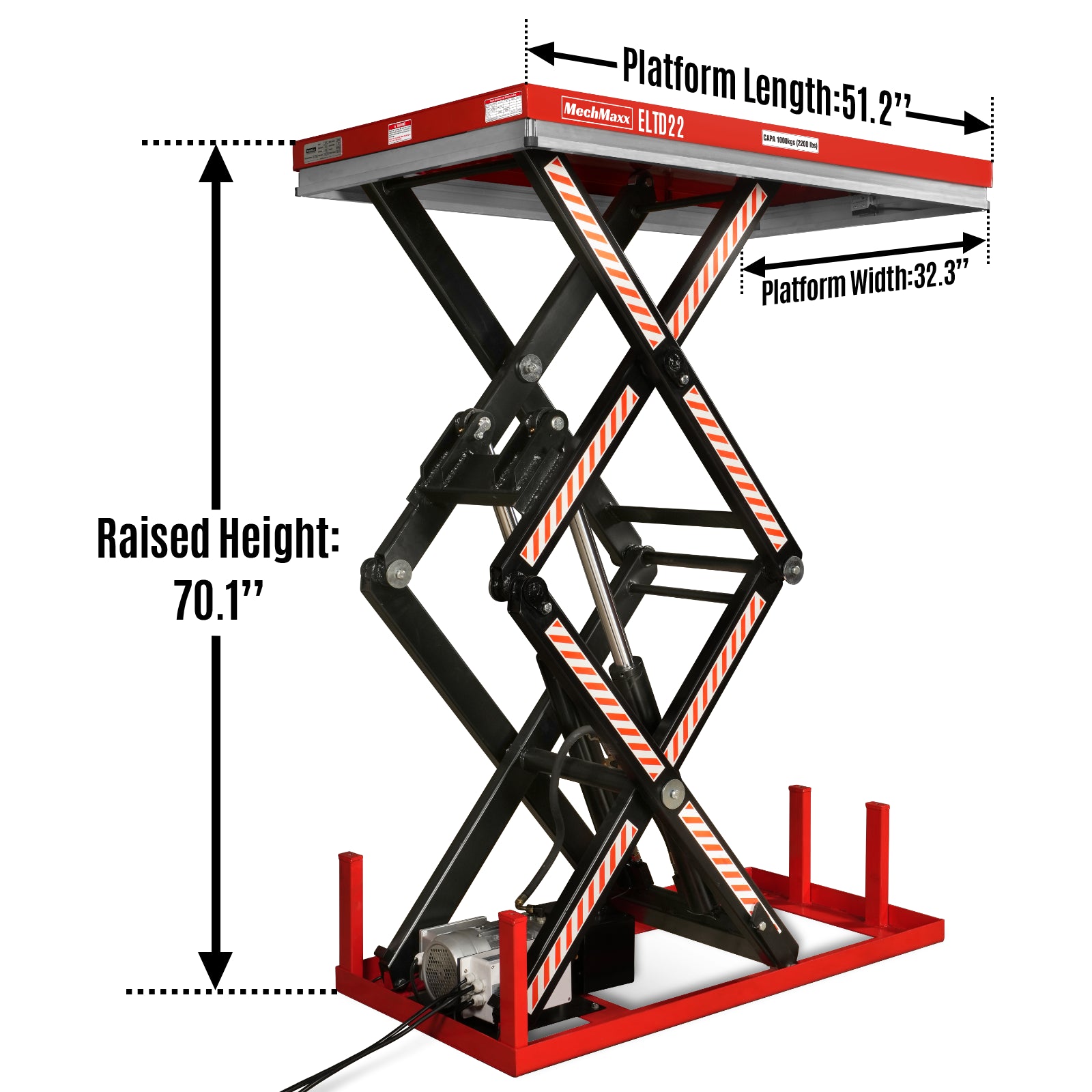 Stationary Electric Hydraulic Double Scissor Lift Table 2200lb Capacity,Platform Size51.2" x 32.3" ,Height70.1"