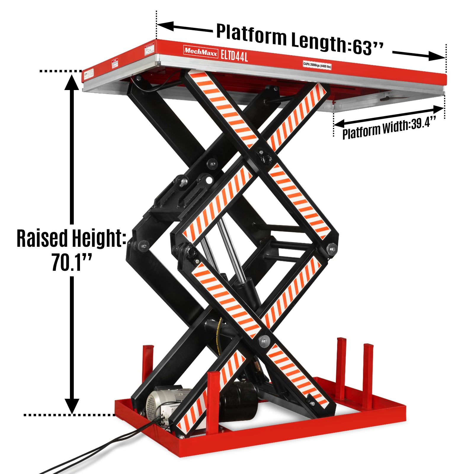 Stationary Electric Hydraulic Double Scissor Lift Table 4400lb Capacity,Platform Size63" x 39.4",Height70.1"