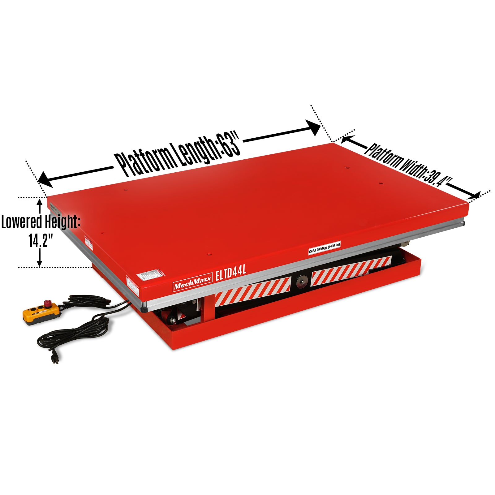 Stationary Electric Hydraulic Double Scissor Lift Table 4400lb Capacity,Platform Size63" x 39.4",Height70.1"