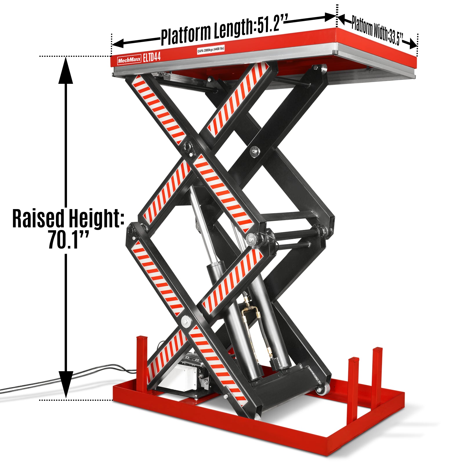 Stationary Electric Hydraulic Double Scissor Lift Table 4400lb Capacity,Platform Size51.2" x 33.5" ,Height70.1"