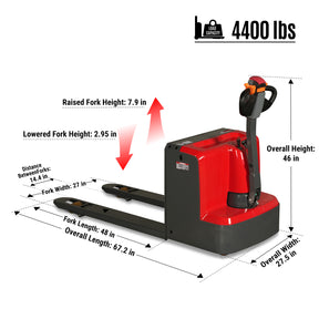 4400lbs Capacity Lithium Electric Walkie Pallet Jack Truck 48'' x 27'' Fork, EPT44LI