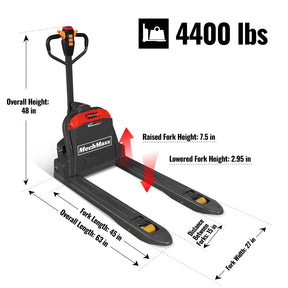 4400lbs Lithium-ion Electric Pallet Jack, 45"x27" Fork, 48V 30Ah Removable Battery, Walkie Type Truck, LPT44