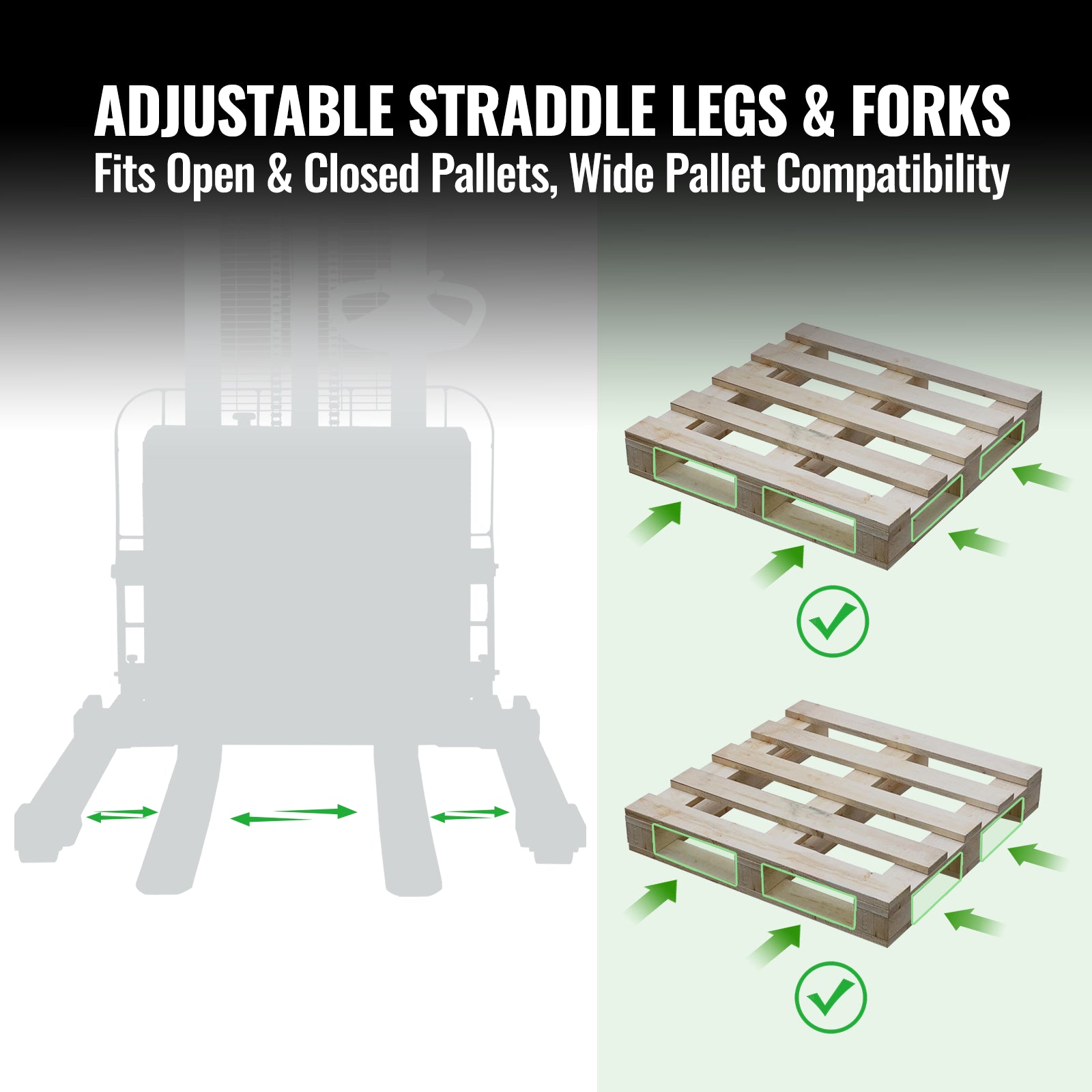 2640lbs Lithium-ion Electric Straddle Stacker, 118" Lift, Adjustable Legs & Forks, F26-118S