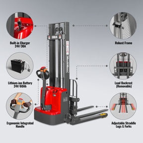 3300lbs Lithium-ion Electric Straddle Stacker, 118" Lift, Adjustable Legs & Forks, F33-118S