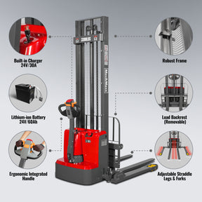 3300lbs Lithium-ion Electric Straddle Stacker, 138" Lift, Adjustable Legs & Forks, F33-138S