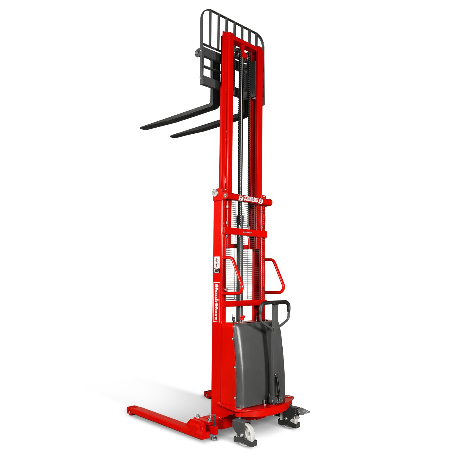 3300lbs Semi-Electric Straddle Stacker, 118" Lift, Adjustable Legs & Forks, S33-118S