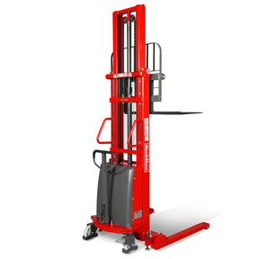3300lbs Semi-Electric Straddle Stacker, 118" Lift, Adjustable Legs & Forks, S33-118S