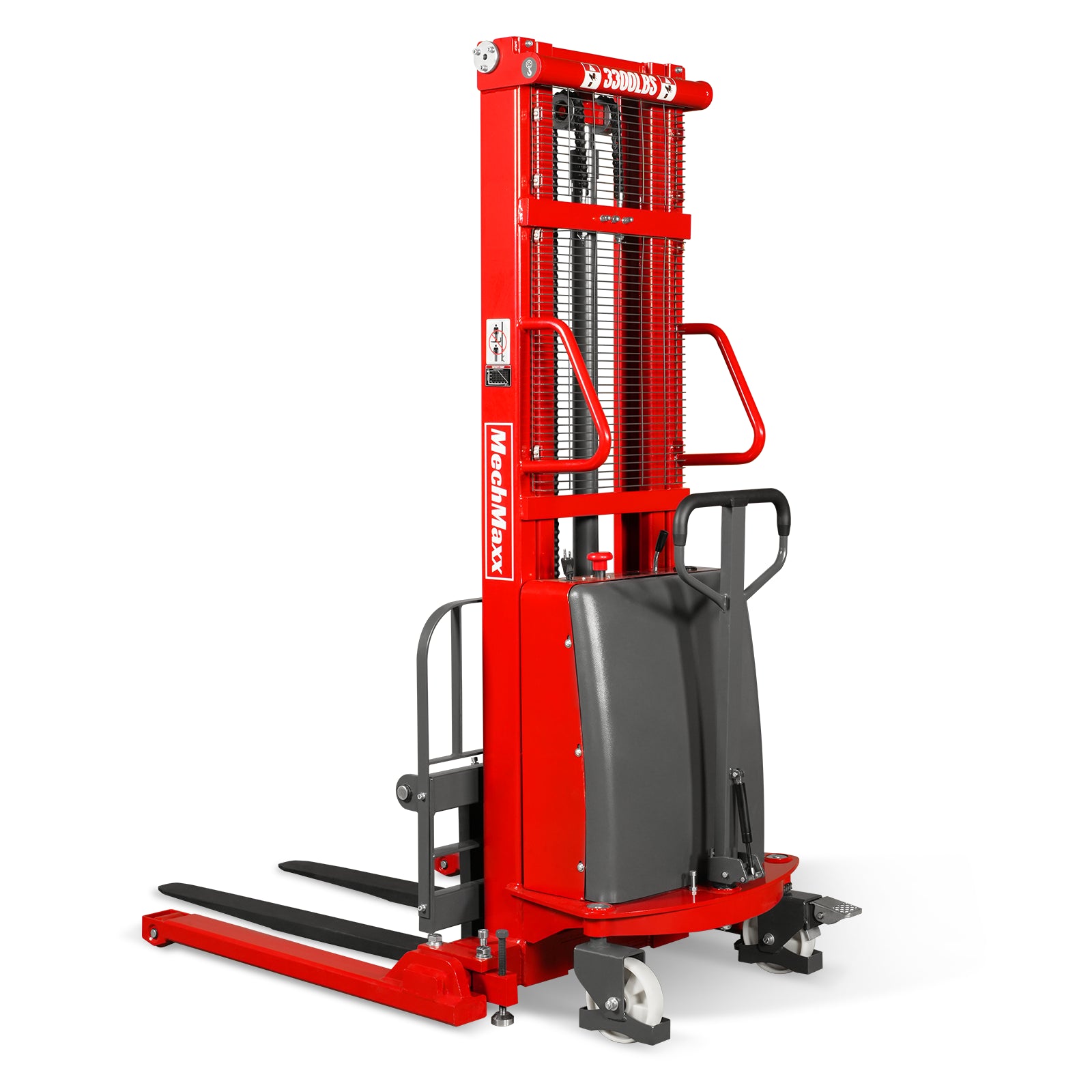 3300lbs Semi-Electric Straddle Stacker, 118" Lift, Adjustable Legs & Forks, S33-118S
