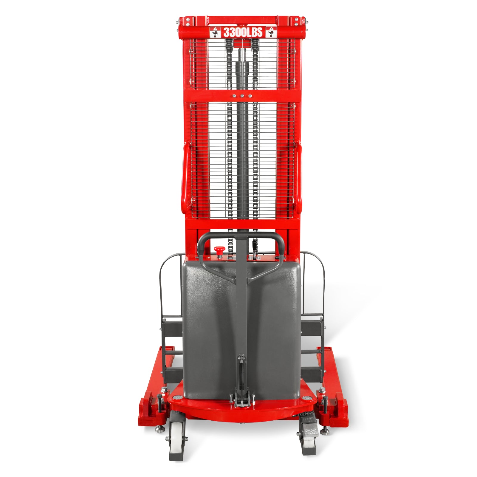 3300lbs Semi-Electric Straddle Stacker, 118" Lift, Adjustable Legs & Forks, S33-118S