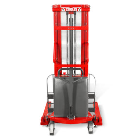 3300lbs Semi-Electric Straddle Stacker, 118" Lift, Adjustable Legs & Forks, S33-118S
