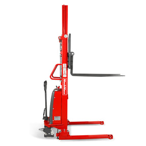 3300lbs Semi-Electric Straddle Stacker, 118" Lift, Adjustable Legs & Forks, S33-118S