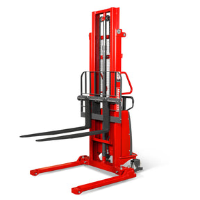 3300lbs Semi-Electric Straddle Stacker, 118" Lift, Adjustable Legs & Forks, S33-118S