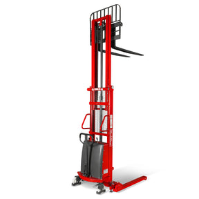 3300lbs Semi-Electric Straddle Stacker, 118" Lift, Adjustable Legs & Forks, S33-118S
