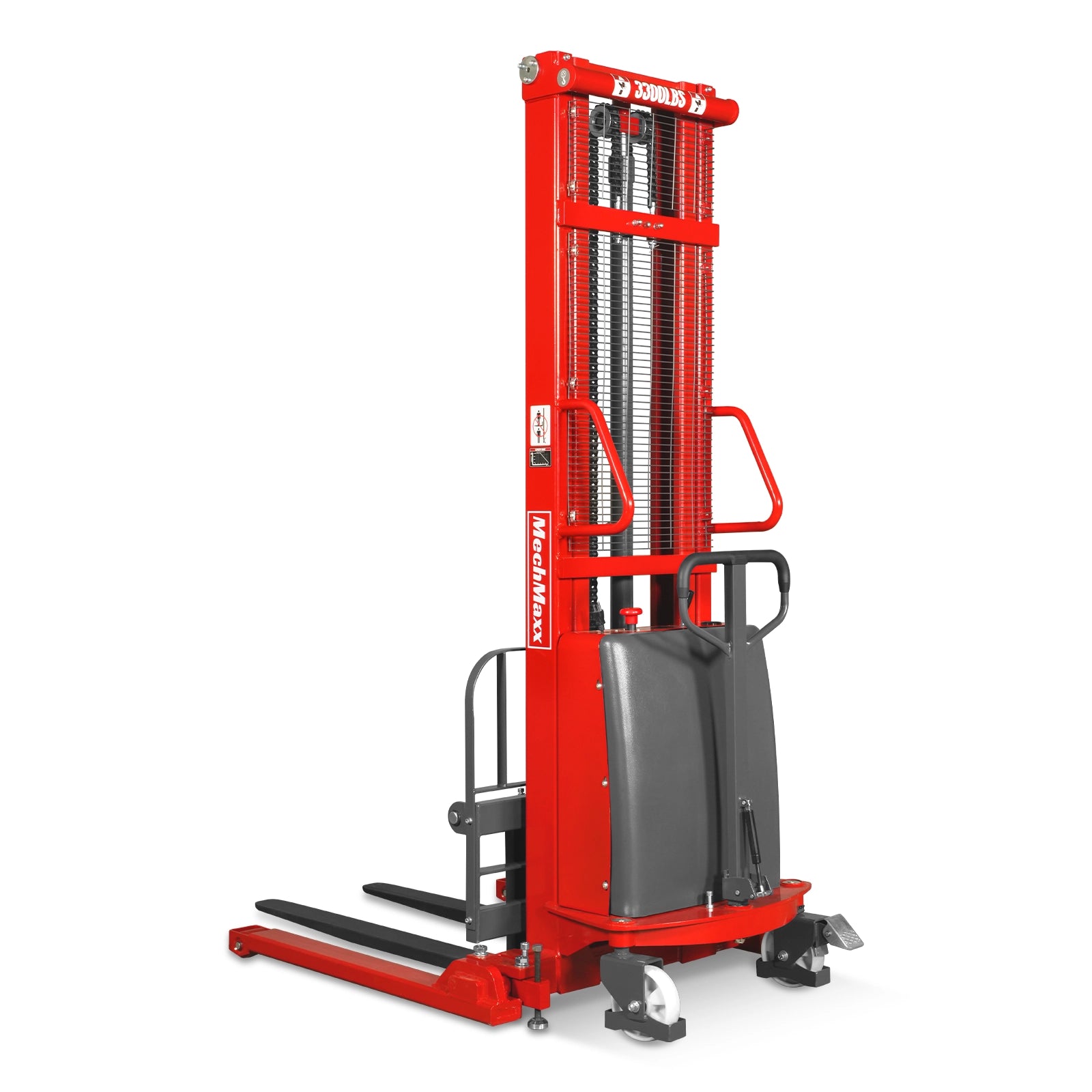3300lbs Semi-Electric Straddle Stacker, 138" Lift, Adjustable Legs & Forks, S33-138S