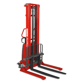 3300lbs Semi-Electric Straddle Stacker, 138" Lift, Adjustable Legs & Forks, S33-138S