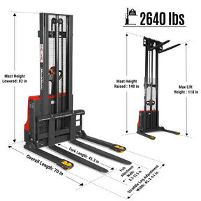 Full Electric Straddle Stacker 118'' Lift 2640lbs Capacity with Adj. Legs and Forks, F26-118S