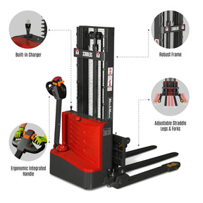 Full Electric Straddle Stacker 98'' Lift 3300lbs Capacity with Adj. Legs and Forks, F33-98S