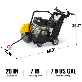 15 HP Walk-Behind Concrete Floor Saw, 20 in Blade, 7 in Cutting Depth, FS480Z