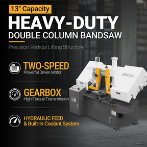 13" Double Column Horizontal Metal Cutting Band Saw | Hydraulic Feed | 2‑Speed | 2.2/2.8kW Industrial Metal Saw for Fabrication, Steel, Alloy, Carbon Steel GH4235