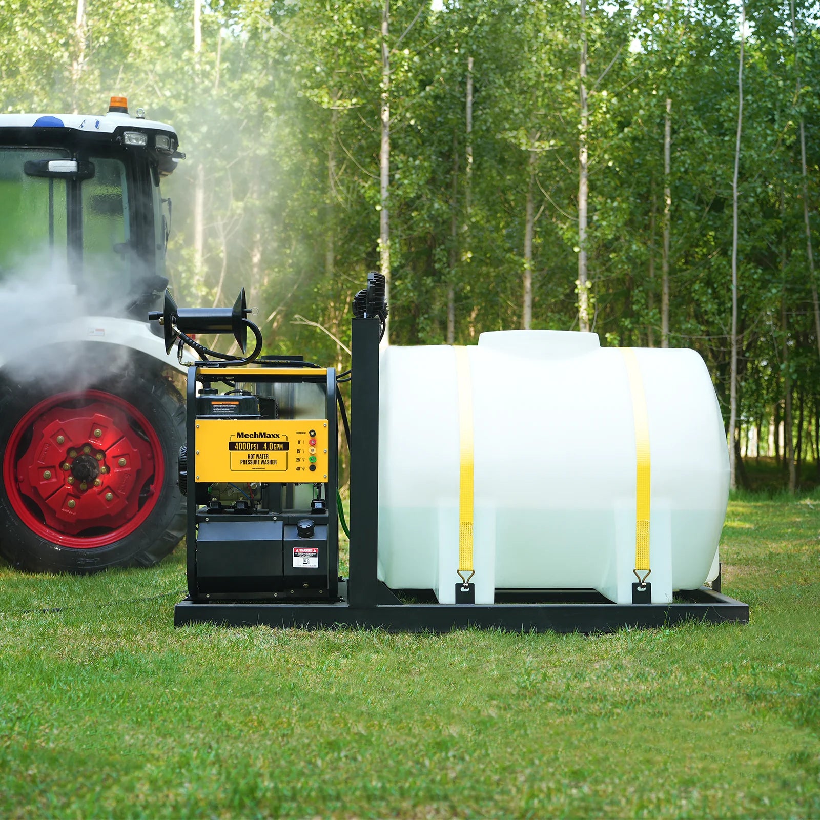 4000 PSI 4 GPM ZONSEN E-Start Engine Hot Water Pressure Washer Skid Mounted with 245 Gal Tank,  HPW40DBT