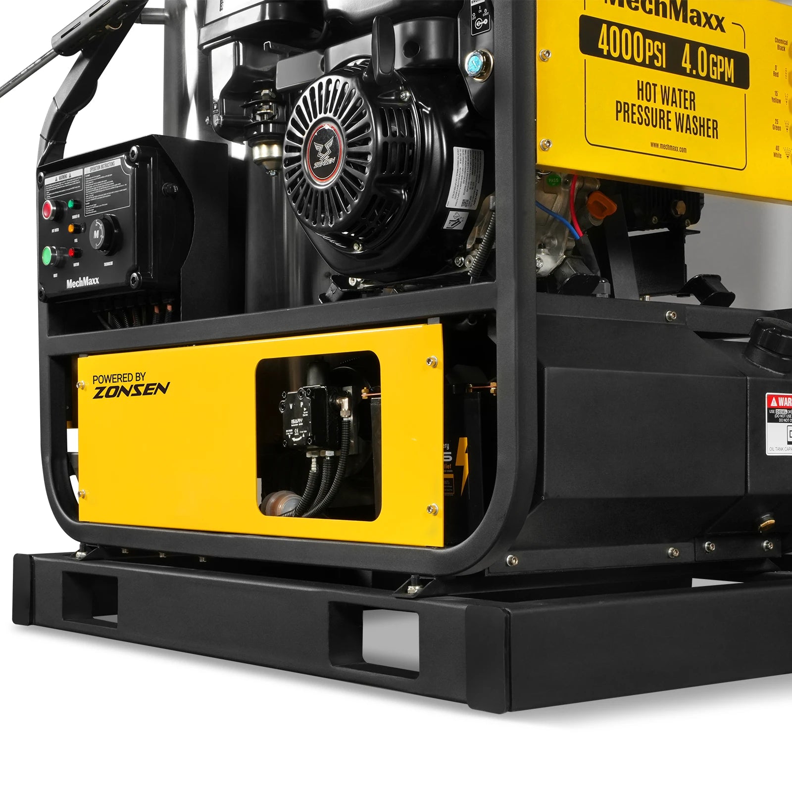 4000 PSI 4 GPM ZONSEN E-Start Engine Hot Water Pressure Washer Skid Mounted with 245 Gal Tank,  HPW40DBT