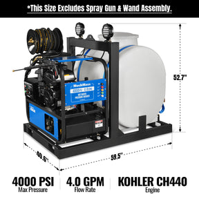 4000 PSI 4 GPM KOHLER E-Start Engine Hot Water Pressure Washer Skid Mounted with 175 Gal Tank, HPW40KT