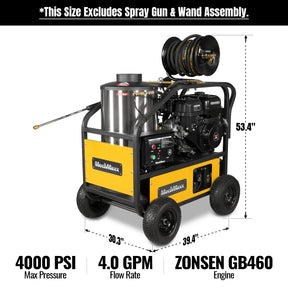 4000 PSI 4 GPM 15 HP ZONSEN E-Start Gas Engine Hot Water Pressure Washer with Hose Reel, HPW40D