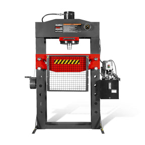 100 Ton H-Frame Electric Hydraulic Shop Press with Hand Winch,  110V Motor,  Fully Welded Steel Frame,  Safety Guard,  Foot Pedal Control,  HSP100E
