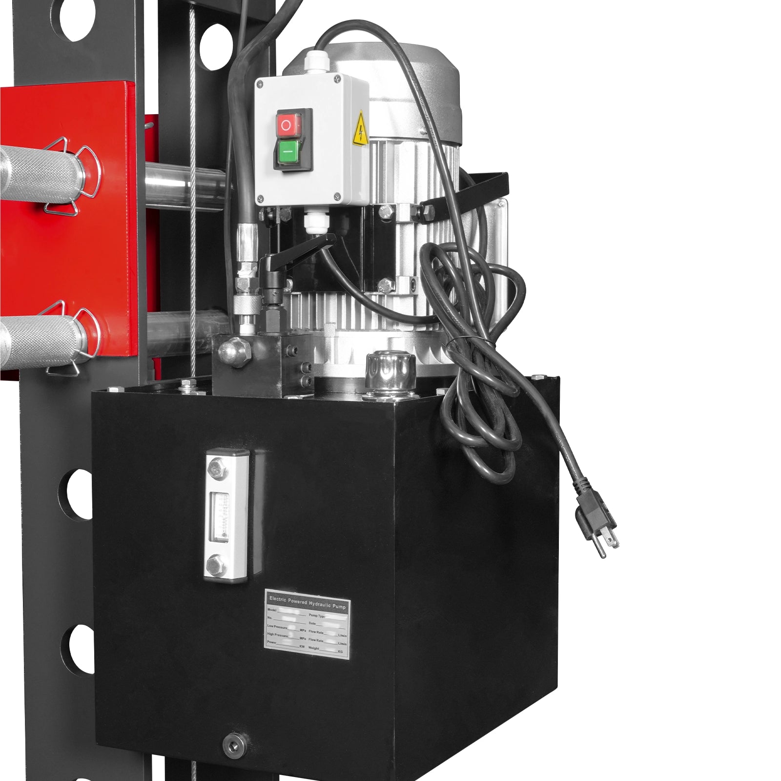 100 Ton H-Frame Electric Hydraulic Shop Press with Hand Winch,  110V Motor,  Fully Welded Steel Frame,  Safety Guard,  Foot Pedal Control,  HSP100E