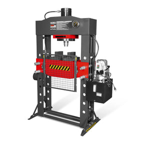100 Ton H-Frame Electric Hydraulic Shop Press with Hand Winch,  110V Motor,  Fully Welded Steel Frame,  Safety Guard,  Foot Pedal Control,  HSP100E