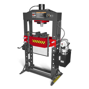 75 Ton H-Frame Electric Hydraulic Shop Press with Hand Winch,  110V Motor,  Fully Welded Steel Frame,  Safety Guard,  Foot Pedal Control,  HSP75E