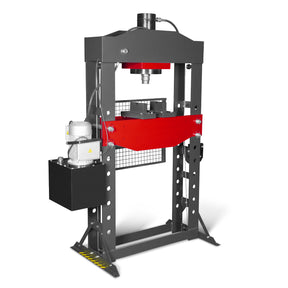 75 Ton H-Frame Electric Hydraulic Shop Press with Hand Winch,  110V Motor,  Fully Welded Steel Frame,  Safety Guard,  Foot Pedal Control,  HSP75E