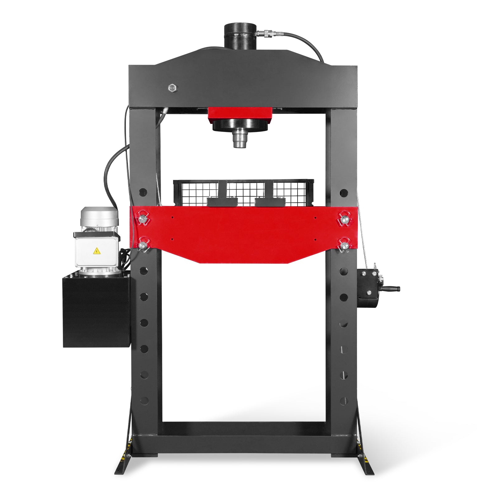 75 Ton H-Frame Electric Hydraulic Shop Press with Hand Winch,  110V Motor,  Fully Welded Steel Frame,  Safety Guard,  Foot Pedal Control,  HSP75E